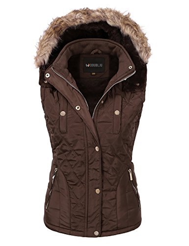 Doublju Quilted Padding Zip-Up Vest With Pockets (Plus size available) TOBACCO LARGE