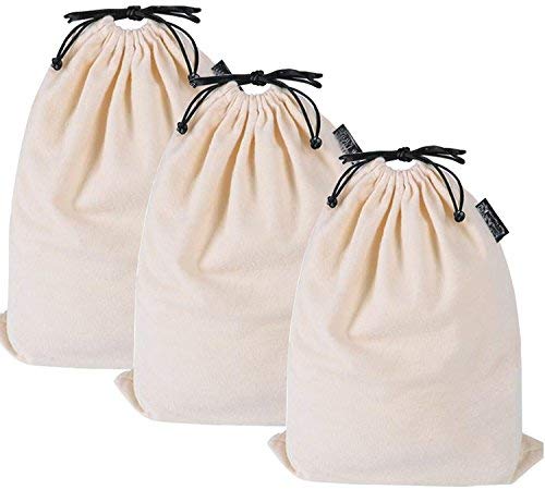 MISSLO Set of 3 Cotton Breathable Dust-Proof Drawstring Storage Pouch Multi-Functional Bag (Beige, Pack 3 M)