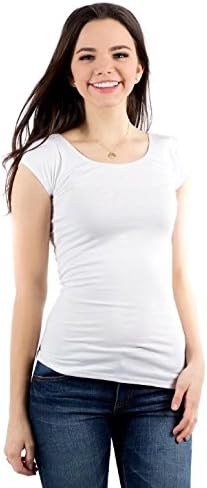 zhAjh Womens Cotton Modal Spandex Triblend Scoopneck Cap Sleeve Tee