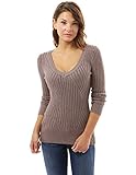 PattyBoutik Women's Ribbed V Neck Zip Embellished Sweater