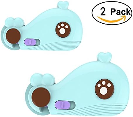 Igoolee Whale-Shaped Baby Safety Locks | Child Proof Cabinet or Double Door - No Tools or Drilling ( 2-Pack Blue )