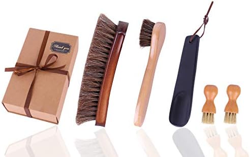 Nature Power Premium Horsehair Shoe Brush Shine Brushes Shoe Cleaning Bristle Brushes&Leather Care Kit