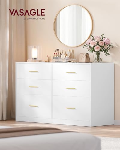 VASAGLE Custos Collection - Dresser for Bedroom, Chest of Drawers for Closet, Modern Style, TV Stand for Living Room, 6 Drawers, 40 x 119 x 78 cm, Cloud White ULTS416WB03
