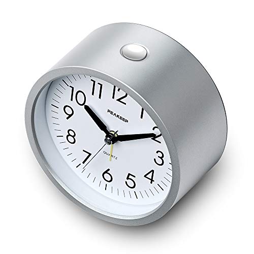 Peakeep 4 inches Round Silent Analog Alarm Clock Non Ticking, Gentle