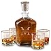 Personalized Whiskey Decanter 4 Low Ball Glasses Gift Set Monogrammed with Name and Initial - Stamped
