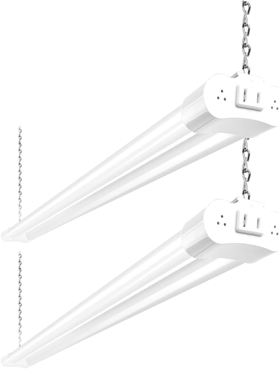 hykolity 2 Pack 4FT Linkable LED Shop Light for Garage, 4400lm, 4FT 42W Utility Light Fixture, 5000K Daylight LED Workbench Light with Plug, Hanging or Surface Mount, White - ETL Image