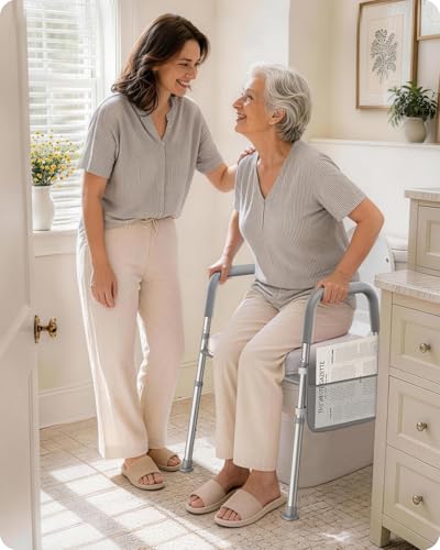 KEKOY Elevador WC adulto con 7 ajustes de altura y 3 de ancho y reposabrazos. Montaje sin herramientas, el alzador WC adulto es compatible con la mayoría de inodoros, ideal para mayores, Gris