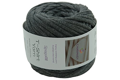 Charmkey Zpagetti T Shirt Yarn Strong Recycled Cotton Blend Ribbon 6 Super Chunky Elastic Knitting Cloth Fabric for Bag Cushion and DIY Crocheting Projects, 1 Skein, 8.82 Ounce (Deep Heather Grey)