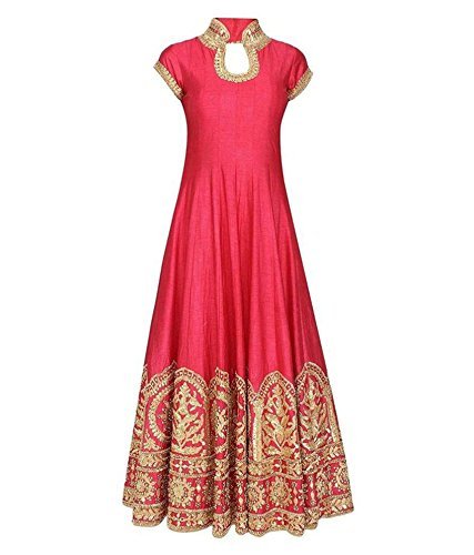 manan creation women's cotton silk semi-stitched gown (pink_free size)