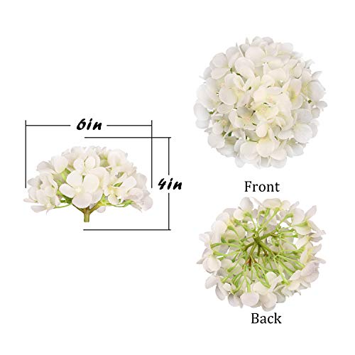 Flojery Silk Hydrangea Heads Artificial Flowers Heads with Stems for Home Wedding Decor,Pack of 10 (Off-White) - Thumbnail 3