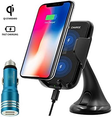 (With Free Gift）Apsmart qi fast wireless car charger suction cup mount for Samsung Galaxy S9/S9 Plus/S8/S8+/S7/S6 Edge+/Note 5,iPhone 8/8 Plus/X,with Safety hammer dual usb quick charge car adaptor