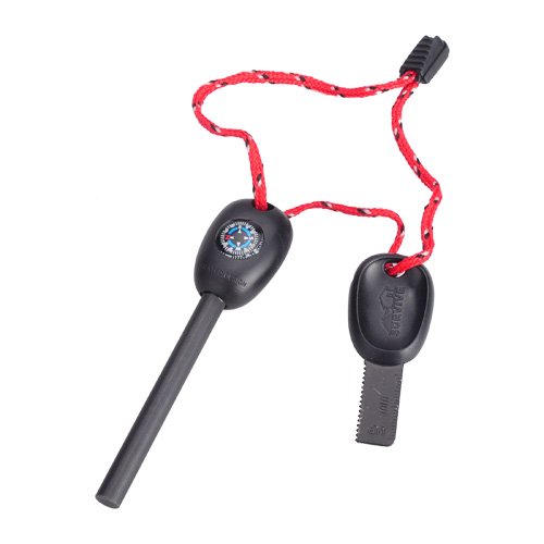 Practical Outdoor Emergency Tool Key Shape Flint Fire Starter Whistle w/ Compass / Sawtooth Ruler