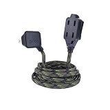 Globe Electric Designer Series 9ft Fabric Extension Cord, 3 Polarized Outlets, Right Angle Plug, 125 Volts, Camouflage, 22838