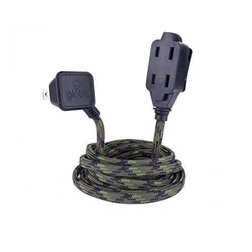 Globe Electric Designer Series 9ft Fabric Extension Cord, 3 Polarized Outlets, Right Angle Plug, 125 Volts, Camouflage, 22838