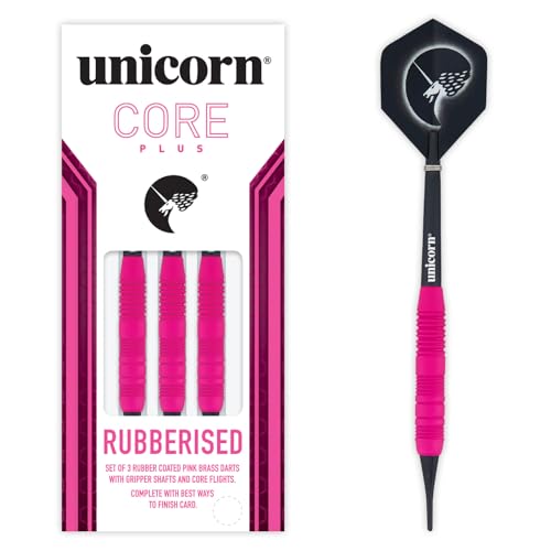 Unicorn Soft Tip Darts Set | Core Plus | Smooth Comfortable Rubberised Brass Barrels |Pink| 17 g