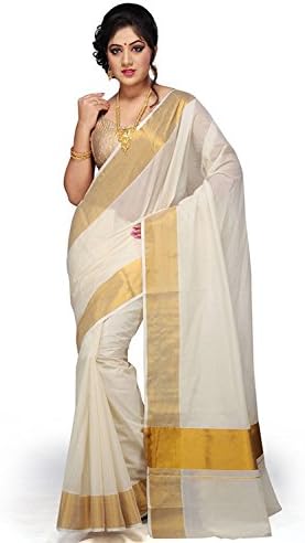 Ars Cotton Kasavu Saree With Blouse Piece (Cream White_Free Size)