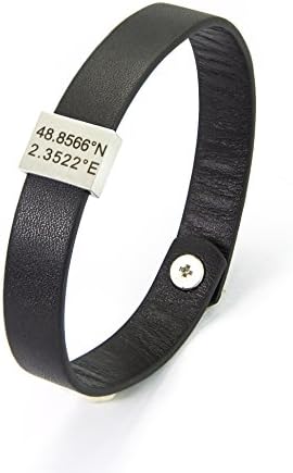 Mens Bracelet, Custom Engraved Black Leather Calf, Personalized Bracelet, Father's Day Gift