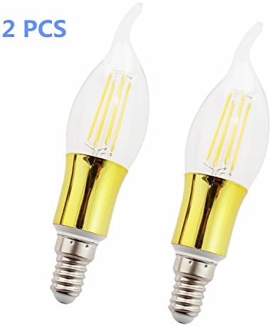 RUICAIKUN Energy Saving 4-Watt LED Filament Candelabra Light Bulb Soft White 2700K Flame Tip Exact Equivalent to Standard 60W Incandescent Chandelier Bulb(85-265V)pack of 2 (Soft Gold, Flame Tip)