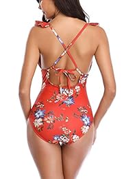 B2prity Traje de baño para dama, con volantes, de una pieza, cuello profundo en V, sin espalda, monkini