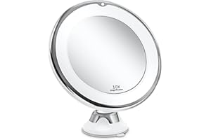 JESLED 10x Magnifying Makeup Mirror with LED Lights, 360° Rotating, Strong Suction Cup, with Stand, Portable Travel-Friendly 