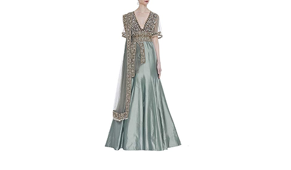 Grey Hand Embroidered Indo-Western Gown 