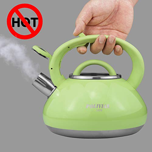 Poliviar Tea Kettle, 2.1 Quart Green Loud Whistle Food Grade Stainless Steel Teapot, Anti-Hot Handle and Anti-Rust, Suitable for All Heat Sources (JX2018-GRE20) - Thumbnail 4