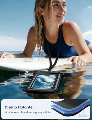 Lamicall Funda Impermeable para Celular - [Flotante] 2 Piezas, Cierre Antiapertura Bolsa para Celular contra Agua, Waterproof Case Compatible con iPhone 17 16 15 Pro MAX, Galaxy S25, 4-8.5" con Funda