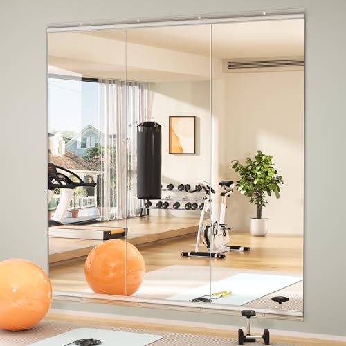Hasipu 3PCS Ganzkörperspiegel 140x42cm, Spiegel Fitnessraum groß, Wandspiegel Spiegel Tanzspiegel, Gehärtetes Glas Rahmenlose für Garage, Fitnessstudi