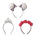 Luv Her LOL Girls 3-Piece Assorted Headband Bundle Set - White Poms, Flowers, Rhinestone Tiara