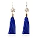 DZT1968 Women girl folk-custom Zircon Tassels Gorgeous Hoop Earrings Jewelry (Blue)