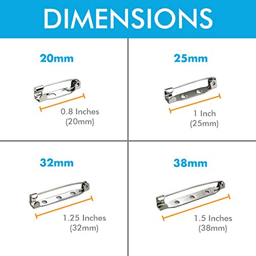 Bar Pins Brooch Clasp Pin Backs Safety Pin 120 Pieces Silver for Name Tags, Badges (4 Sizes 20mm 25mm 32mm 38mm)