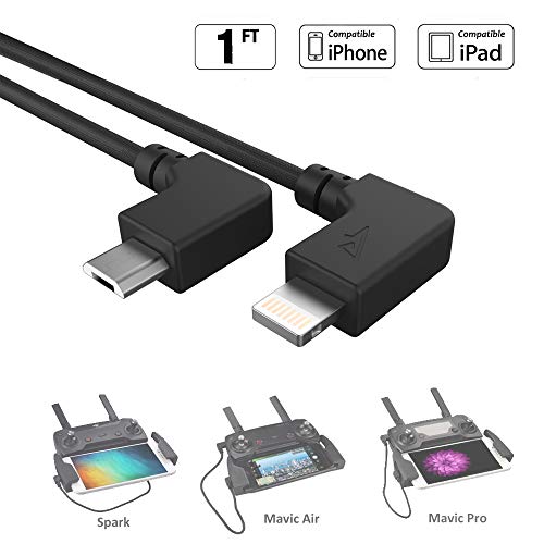 RCGEEK DJI Mavic Pro Air Lightning to Micro USB Cable 1ft Right Angle Nylon Braised for DJI Mavic Air Mavic Pro Spark, Black - Thumbnail 7