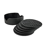 Living Pure Drink Coasters | Large Black Silicone Coasters Feature a Deep Tray to Fit Almost All Sizes of Cups or Mugs | Set of 6 Non-slip, Eco-Friendly, Absorbent Beverage Coasters with Holder