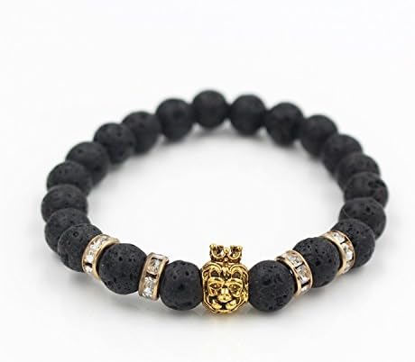 Better Annie Fashion Masculinas Natural Marble Stone Lion Head Bracelet Women Pulseras Hombre Bracciali Men's Elastic Bead Bracelet Size S