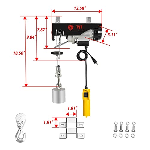 TYT 880 lb Electric Hoist, 110V Electric Hoist, Remote Control Electric