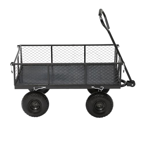 HEAHOLD Garden Wagon Cart Heavy Duty 880 LBS Steel Utility Cart with All-Terrains 3.50-4" Solid Wheels 10" Tires, 180° Rotating Handle, Removable Sides, Laser-Welded Frame & Multi-Surface