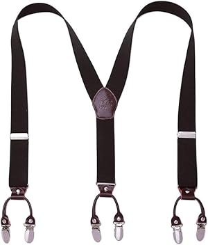 KANGDAI Rindsleder Hosenträger für Herren Breit Y Style 3.5 CM Mit Sehr 6 Starke Metall Clip Durable Elastic Verstellbare Hosenträger Geschenkbox für Herren und Damen