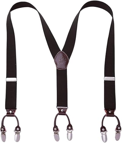 KANGDAI Rindsleder Hosenträger für Herren Breit Y Style 3.5 CM Mit Sehr 6 Starke Metall Clip Durable Elastic Verstellbare Hosenträger Geschenkbox für Herren und Damen