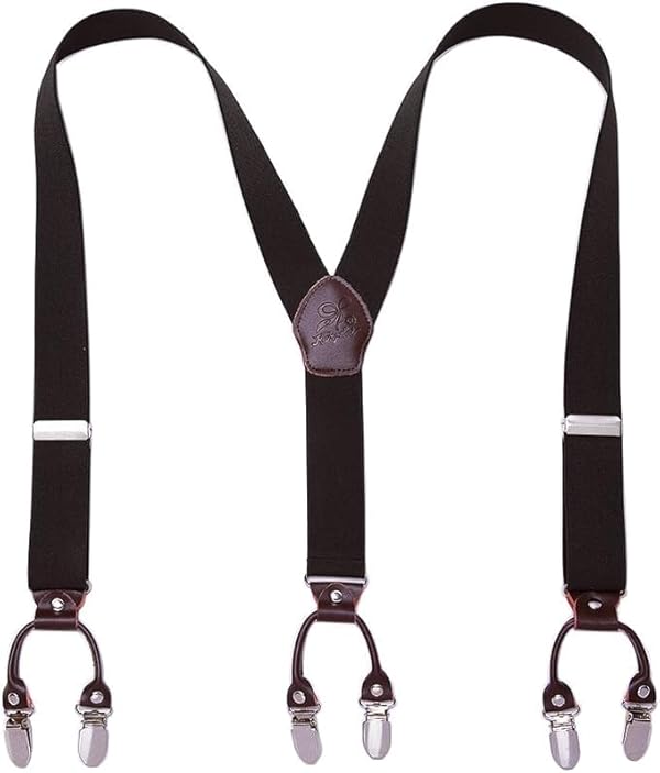 KANGDAI Rindsleder Hosenträger für Herren Breit Y Style 3.5 CM Mit Sehr 6 Starke Metall Clip Durable Elastic Verstellbare Hosenträger Geschenkbox für Herren und Damen