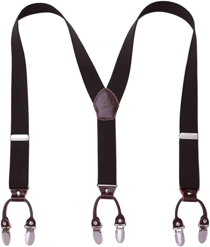 KANGDAI Cowhide Leather Mens Braces for Trousers with Strong Clips Y Style Gift Box Heavy Duty Braces 3.5cm Wide One Size Suspenders Adjustable for Men and Women