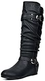 DREAM PAIRS Women's Fashion Casual Slouchy Knee High Double Buckle Low Hidden Wedge Boots (Wide Calf Available)