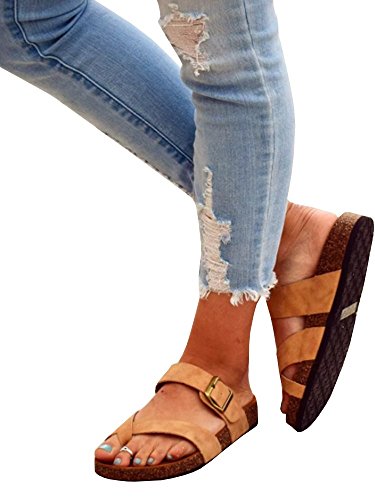 Womens Flat Sandals Buckle Strappy Thong Flip Flop Sandal Summer Shoes