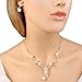 EleQueen Women's Cubic Zirconia Simulated Pearl Flower Bridal Necklace Earrings Jewelry Set Ivory Color Gold-Tone