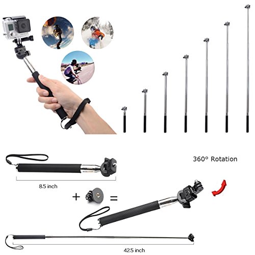 VVHOOY Float Handle Grip with Adjustable Selfie Stick Monopod and Car Suction Mount Holder for AKASO Brave 4/V50 Native 4K/Crosstour/BUIEJDOG Waterproof Action Camera Mounting Bundle Accessories