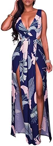 Shinieny Women's V-Neck Floral Bandage High Slit Maxi Beach Party Evening Dress