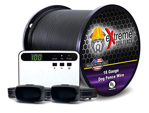 Basics Rechargeable Electric Dog Fence – Upgraded 18 Gauge Boundary Wire – 2 Dog Kit with 500′ of Boundary Wire (Up to 1/3 Acre)