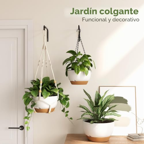 Bamworld Set of 3 Macrame Hanging Planters with Self-Watering, Plant Pot Holder and Balcony Planters 28/23/20 cm with Chains, White