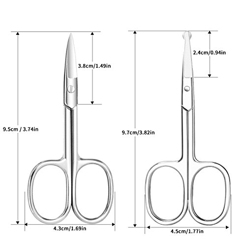 Nose Hair Scissors Set for women and men - Grooming Scissors for Personal Care Facial Hair Removal - Hair scissors for Brow, Ear, Moustache, Beard, Eyelashes - 2 Pcs - by NIPOO