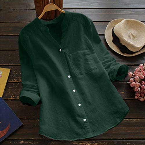 Miuye yuren-Women Short Sleeve Loose Casual V-Neck Floral T-Shirt Tops Green