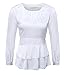 DPO Women's Satin Long Sleeve Tops Pleated Slim Round Neck Blouse
